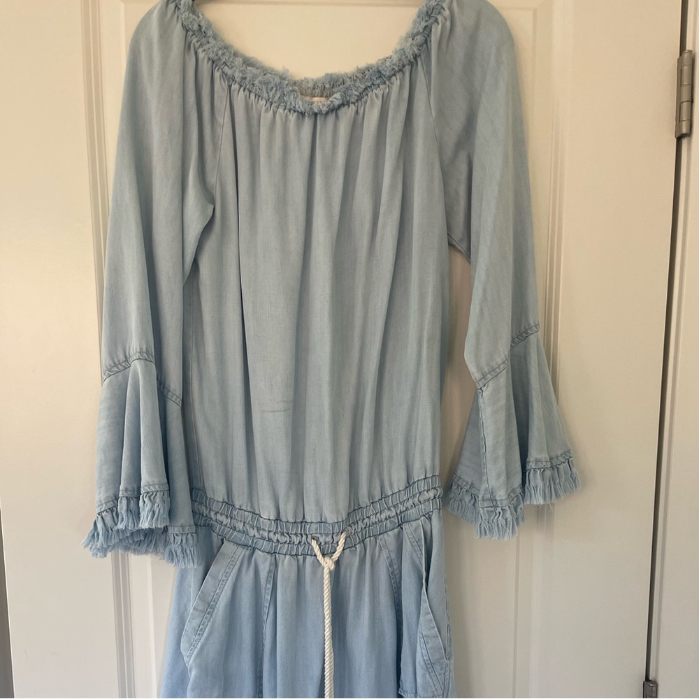 Ramy brook off the shoulder dress with fringe edges